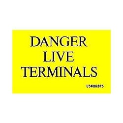 QLU LS805325 Yellow self adhesive label with Danger Live Terminals