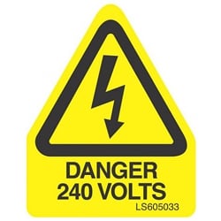 QLU LS605033 Yellow self adhesive triangle label Danger 240Volts