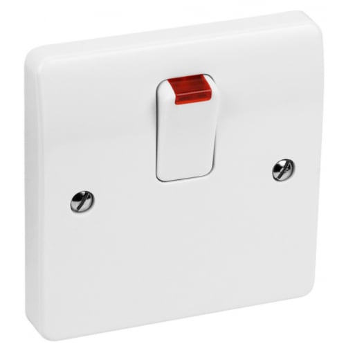 MK K5423WHI White 20amp Double Pole Switch with Flex outlet & Neon