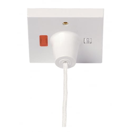 Scolmore PRW210 45 Amp Double Pole pullcord switch white+Neon