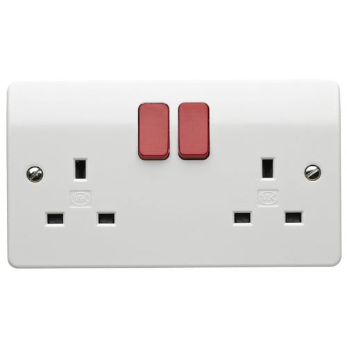 MK K2747D1WHI 2 Gang 13 Amp White DP Switched Socket with Red Rockers