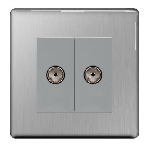 BG FBS61-01 2 Gang Co-Axial Socket Brushed Steel