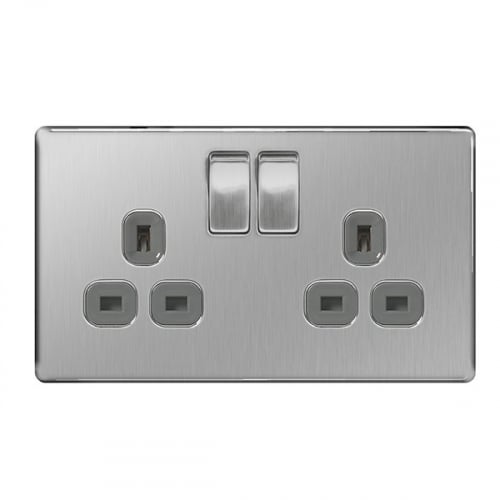 BG FBS22G-01 2 Gang 13a Switch Socket Brushed Steel