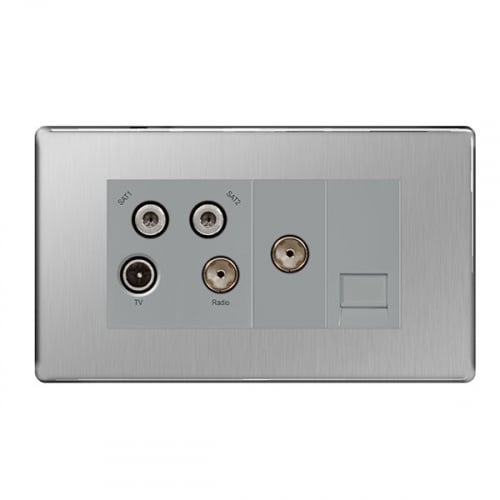 BG FBS69-01 Quadplexer TV/FM/2 x Satellitte/Return/Phone Socket Brushed Steel