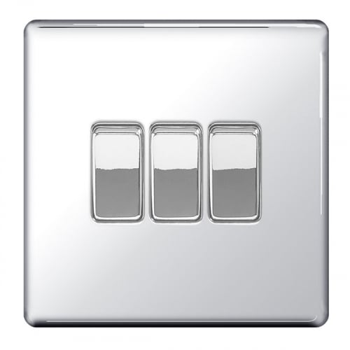 BG FPC43-01 3 Gang 2 Way Switch Polished Chrome