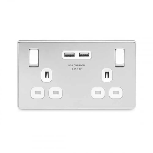 BG FPC22U3W-01 2 Gang 13a USB Switch Socket Polished Chrome