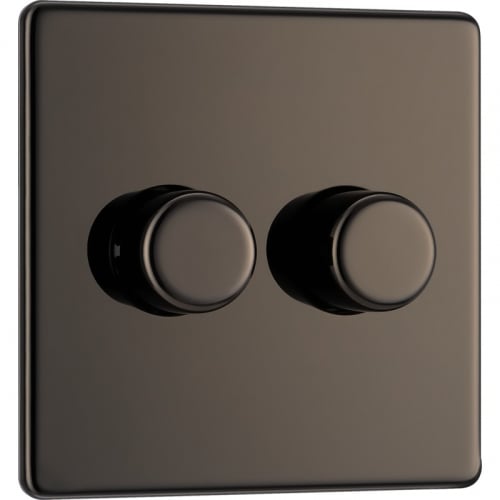 BG FBN82-01 2 Gang 2 Way 200w Dimmer Black Nickel