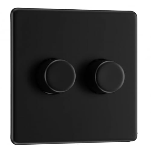 BG FFB82-01 2 Gang 2 Way 200w Dimmer Matt Black