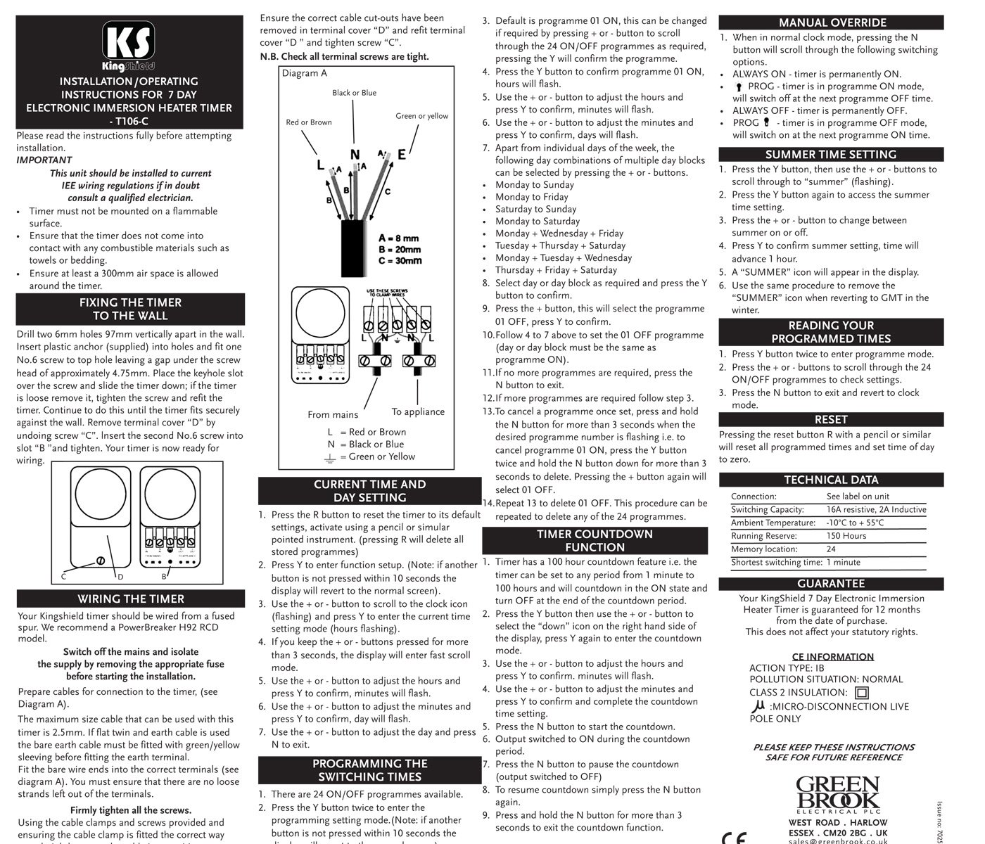 Kingshield T106-C 7day or 24hour Immersion Heater Timer 24 on/off ...